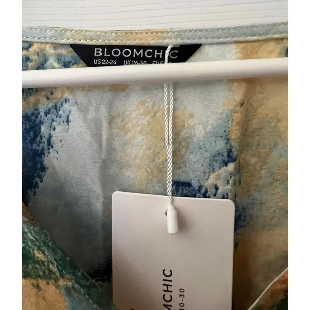 🔥SALE 22 24 3X BloomChic 3X Tie Dye Ruffle Wrap Dress High Low Belted Plus Size_5